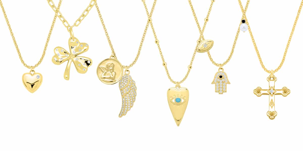 Nazar, Heart, Lucky Clover, Angel Wings, Hansa, Cross, Guardian Angel, Shamrock, Gold-plated Sterling Silver Necklaces 