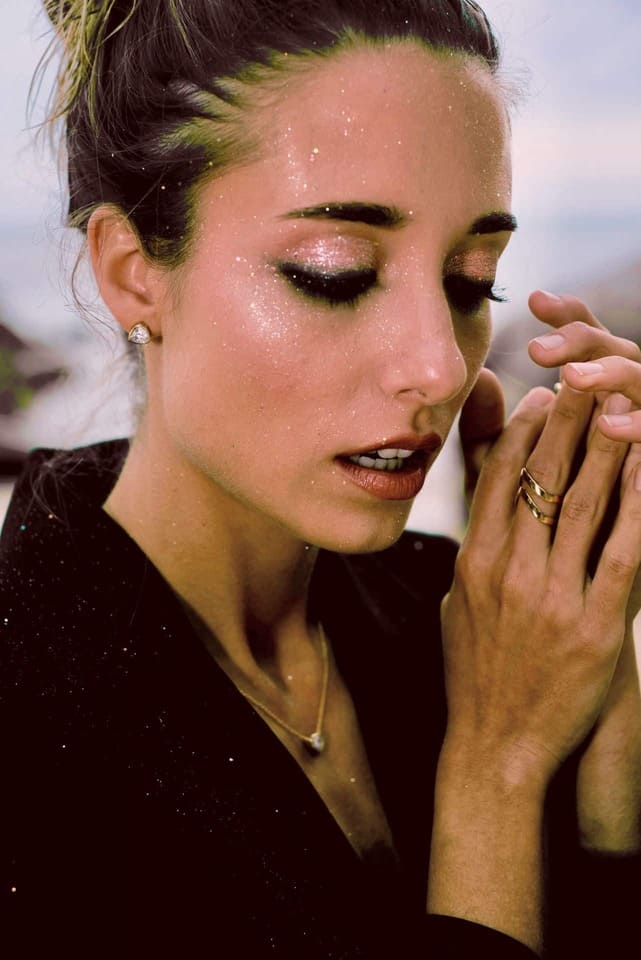 Dreamy model wears gold-plated silver jewellery in edgy shape