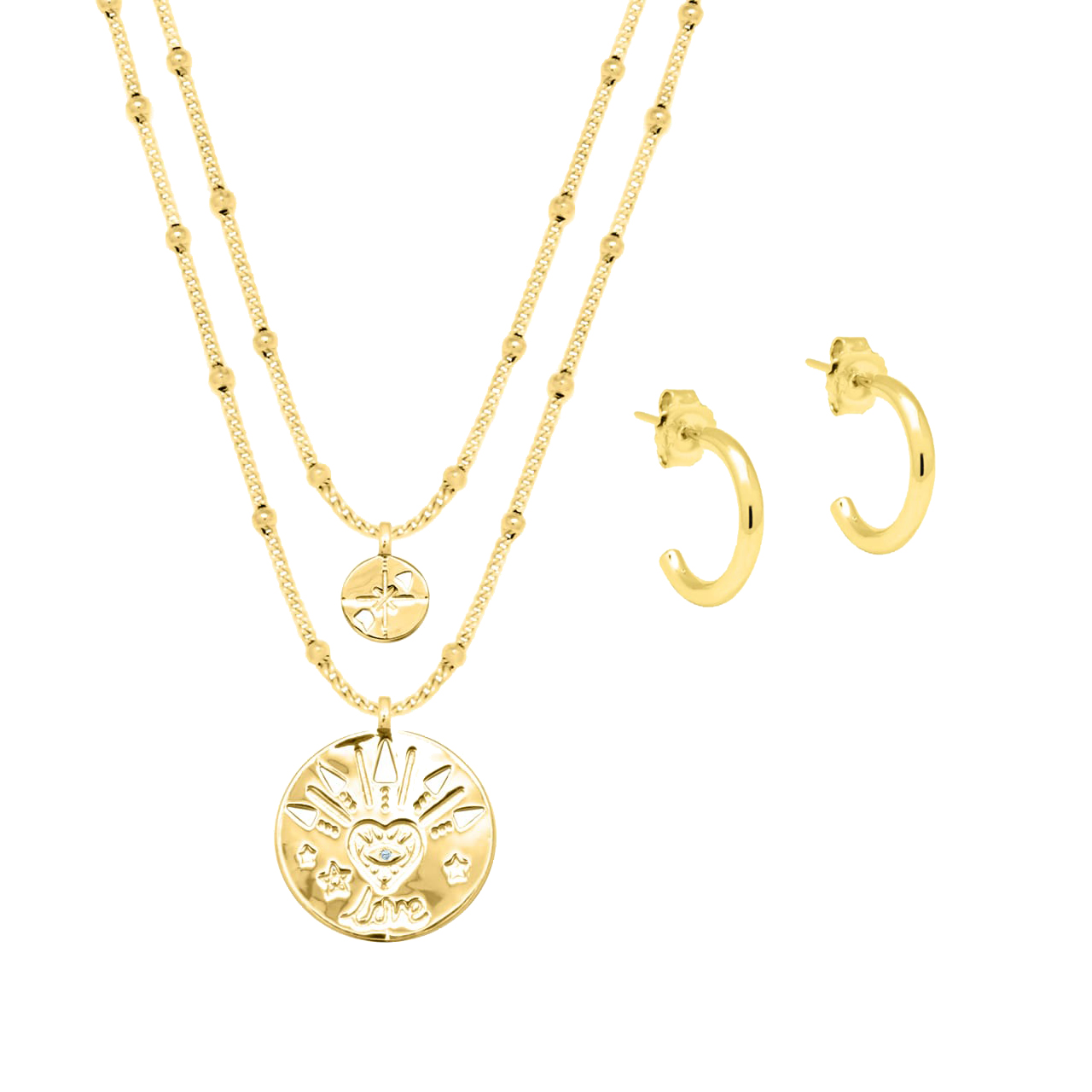 Jewellery Set Heart Eye, 925 Sterling Silver, gold-plated