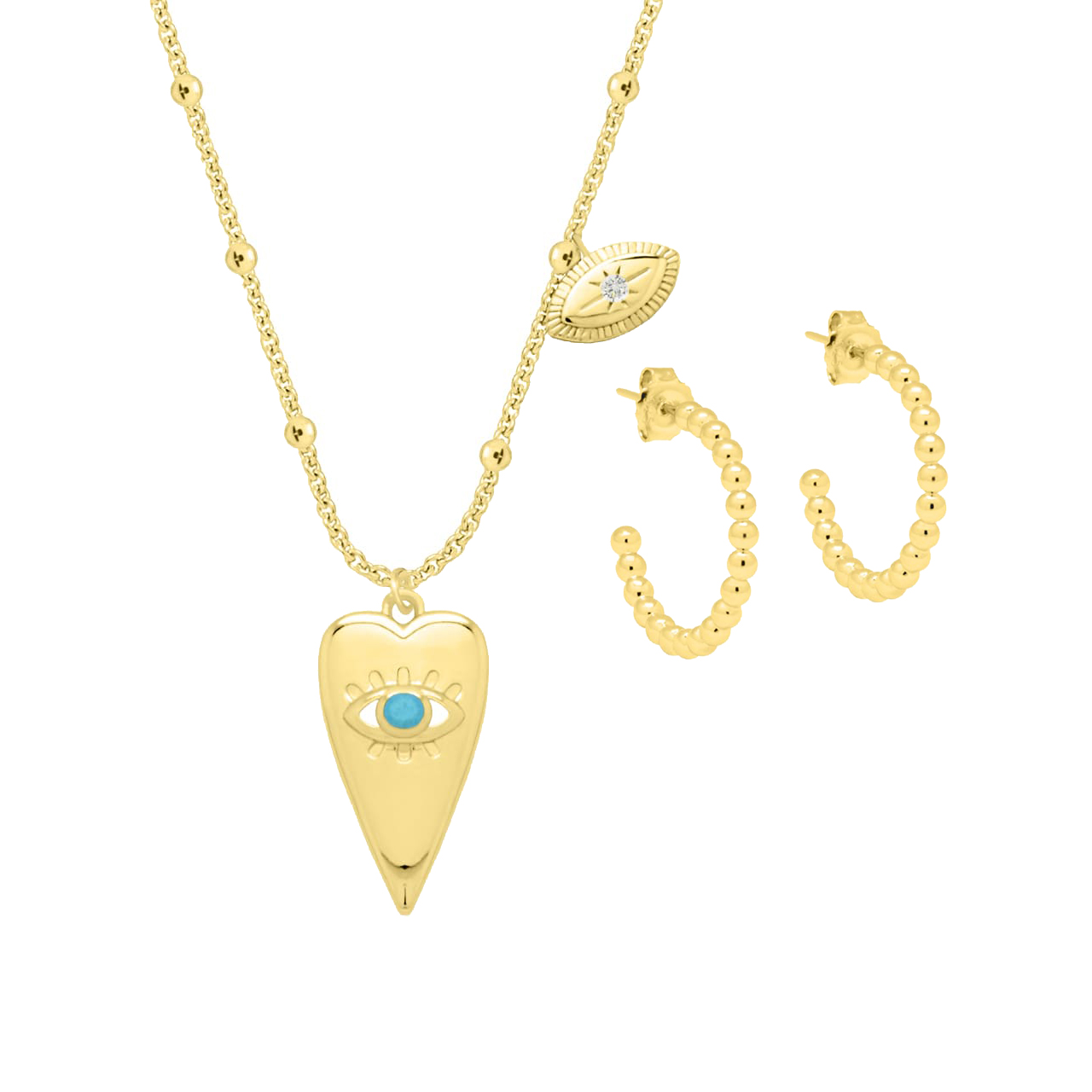 Jewellery Set Nazar Eye, 925 Sterling Silver, gold-plated