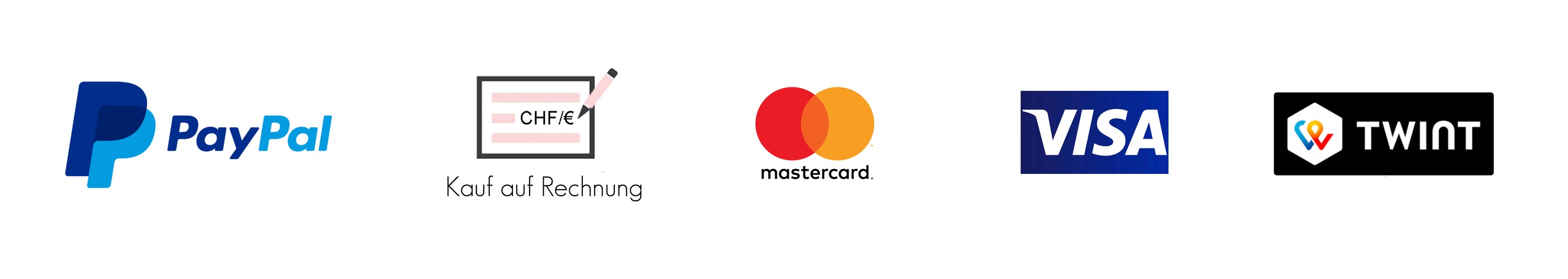 Zahlungsarten PayPal Kauf auf Rechnung Mastercard Visa Twint